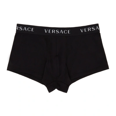 Shop Versace Black Logo Band Boxer Briefs In A1008 Blk