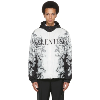 Shop Valentino Black & White Dark Blooming Jacket In C21 Nero/dark Bloomi