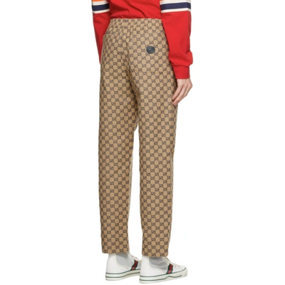 Shop Gucci Beige & Navy Canvas Gg Trousers In 9078 Paste/blue