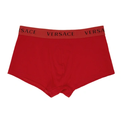 Shop Versace Red Logo Band Boxer Briefs In A1203 Red