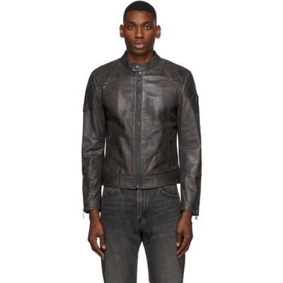 Shop Belstaff Grey Leather Outlaw 2.0 Jacket In 90013 Dark Grey