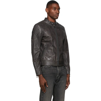 Shop Belstaff Grey Leather Outlaw 2.0 Jacket In 90013 Dark Grey