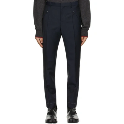 Shop Maison Margiela Navy Wool & Mohair Gabardine Trousers In 511 Dark Blue