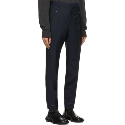 Shop Maison Margiela Navy Wool & Mohair Gabardine Trousers In 511 Dark Blue