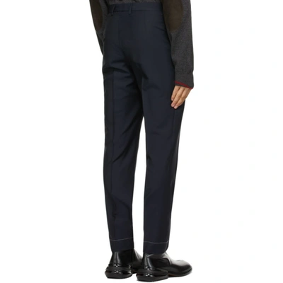 Shop Maison Margiela Navy Wool & Mohair Gabardine Trousers In 511 Dark Blue