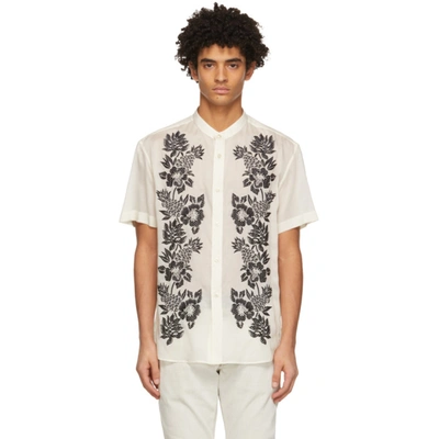 Shop Saint Laurent Off-white Embroidered Tunic Short Sleeve Shirt In 9601 Craie