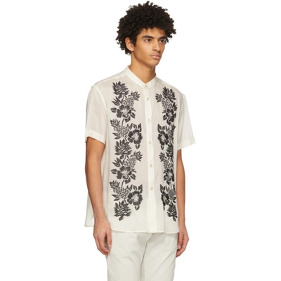 Shop Saint Laurent Off-white Embroidered Tunic Short Sleeve Shirt In 9601 Craie