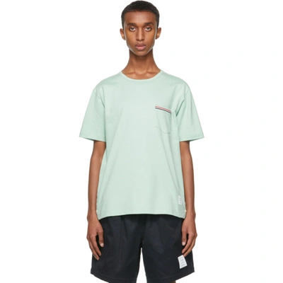 Shop Thom Browne Green Jersey Striped Chest Pocket T-shirt In 350 Green