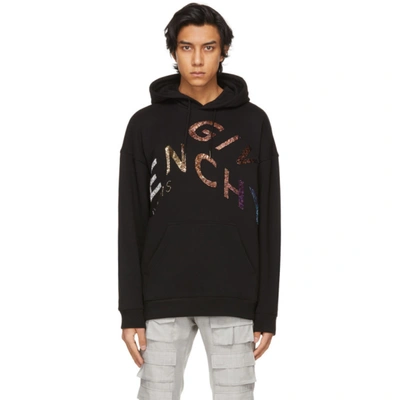 Shop Givenchy Black Beaded Refracted Logo Hoodie In 001 Black
