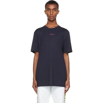 Shop Versace Navy Embroidered Gv Signature T-shirt In A1203 Red
