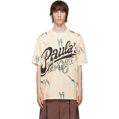 Shop Loewe Off-white Paula's Ibiza Parrot T-shirt In 2423 Ecru/multicolor