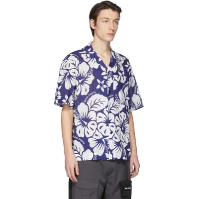 Shop Palm Angels Blue & White Hawaiian Bowling Shirt In 3001 Bluwht