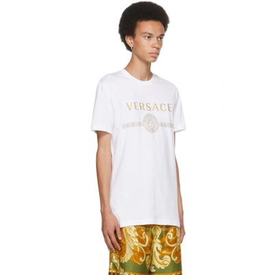 Shop Versace White & Gold Medusa Logo T-shirt In A2088 Whtgl