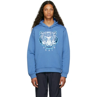 Tiger Embroidered Relaxed Hoodie In Light Blue