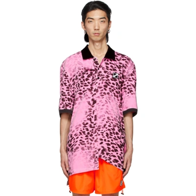 Shop We11 Done Pink Leopard All Over Polo In Neon Pink