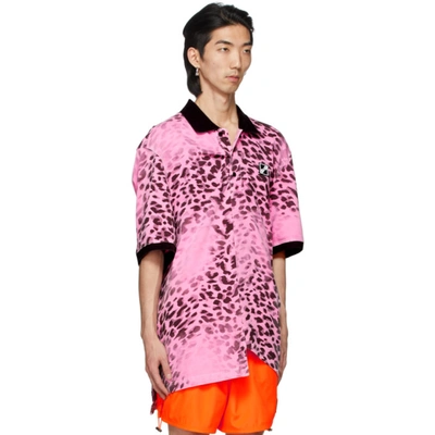 Shop We11 Done Pink Leopard All Over Polo In Neon Pink