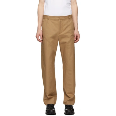 Shop Burberry Tan Cotton Twill Tailored Trousers In Warm Walnut