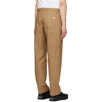 Shop Burberry Tan Cotton Twill Tailored Trousers In Warm Walnut