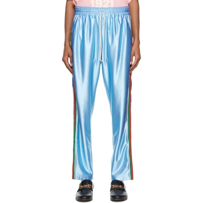 Shop Gucci Blue Shiny Jogging Lounge Pants