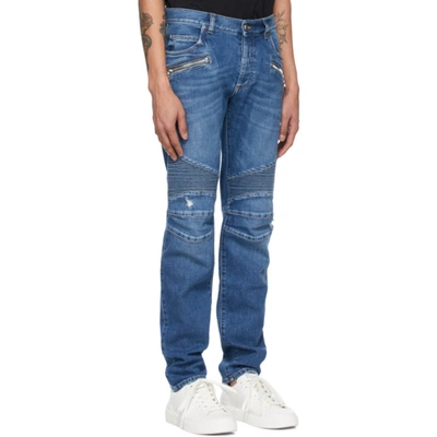 Shop Balmain Blue Ribbed Tapered Jeans In 6aa Bleu