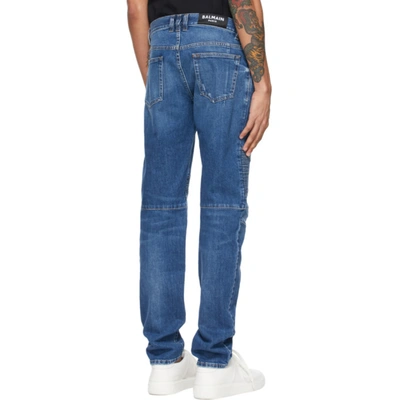 Shop Balmain Blue Ribbed Tapered Jeans In 6aa Bleu