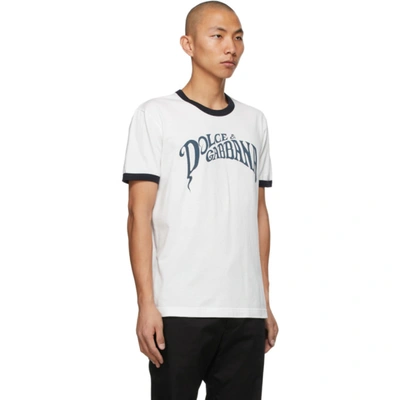 Shop Dolce & Gabbana White & Navy Logo Print T-shirt In Ha2bm