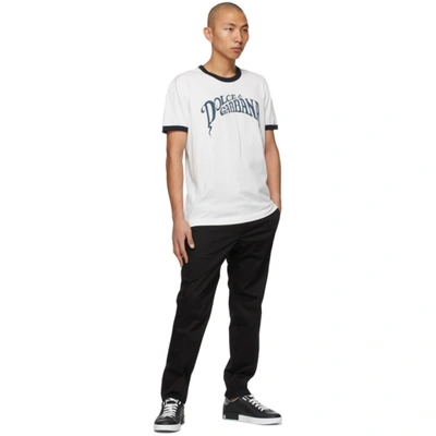 Shop Dolce & Gabbana White & Navy Logo Print T-shirt In Ha2bm