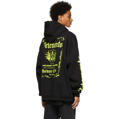 Shop Vetements Black Label Crest Hoodie In Black / Neon Yellow