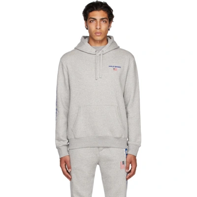 Shop Polo Ralph Lauren Grey Fleece 'polo Sport' Hoodie In Andover Heather