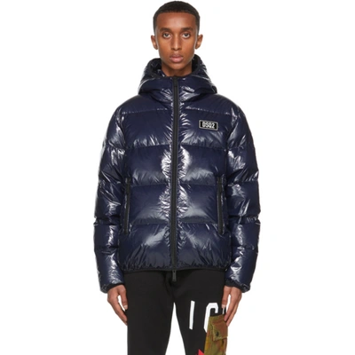 Shop Dsquared2 Navy Down Logo Puffer Jacket In 477 Navy Blue