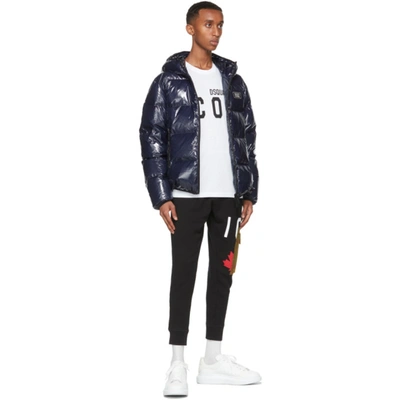 Shop Dsquared2 Navy Down Logo Puffer Jacket In 477 Navy Blue