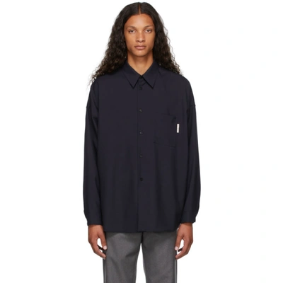 Shop Marni Navy Virgin Wool Shirt In 00b99 Blublack