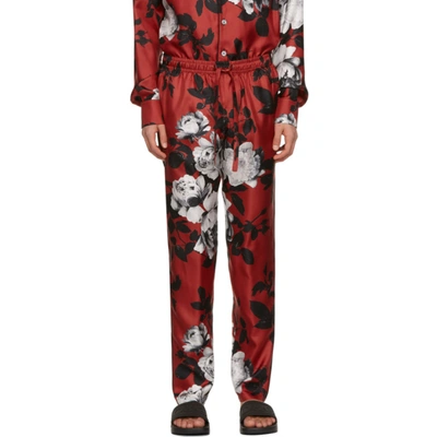 Shop Dolce & Gabbana Red Silk Camellia Print Pyjama Trousers In Hs2qo Camelie Fdo.r