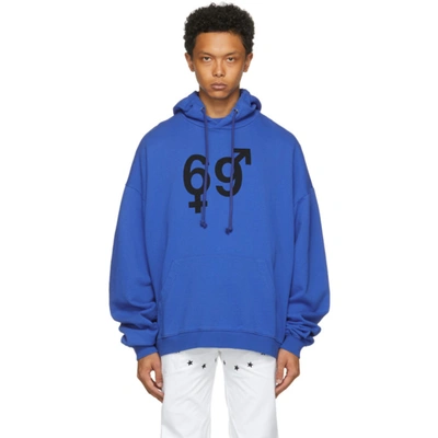 Shop Hood By Air Blue Veteran Printed Hoodie