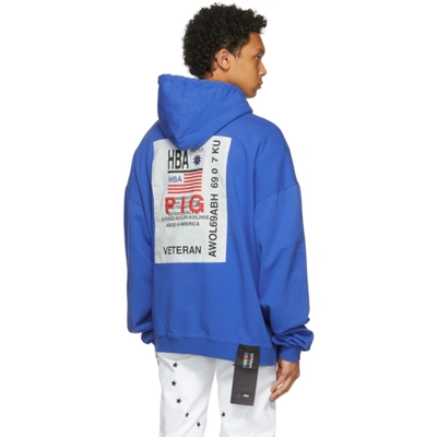 Shop Hood By Air Blue Veteran Printed Hoodie