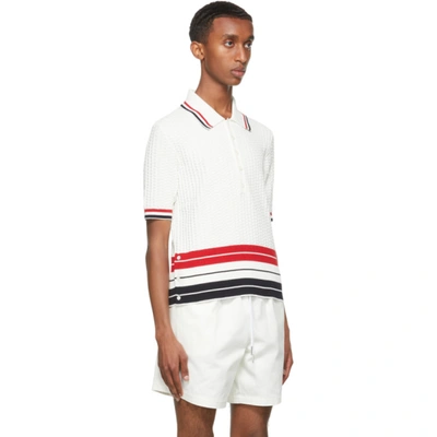 Shop Thom Browne Off-white Overtwisted Cotton Rwb Stripe Polo In 100 White