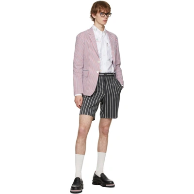 Shop Thom Browne Grey Wool Striped Shorts In 025 Drkgrey