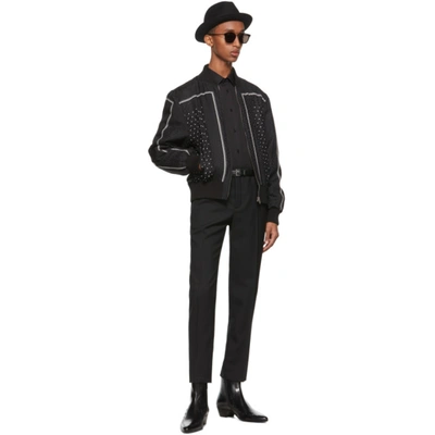 Shop Saint Laurent Black Monogram Teddy Bomber Jacket In 1095 Black/chalk