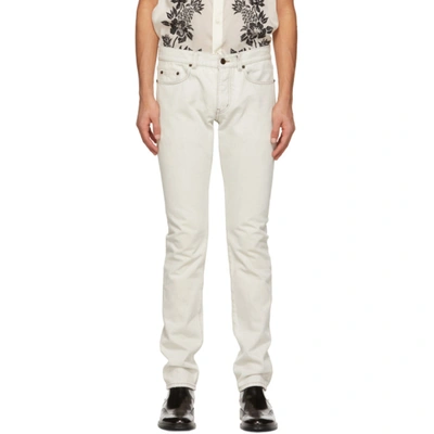 Shop Saint Laurent Off-white Straight-cut Jeans In 9028 Greybl