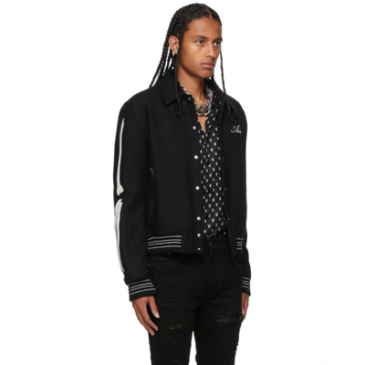 Shop Amiri Black Bones Varsity Bomber Jacket