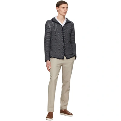 Shop Giorgio Armani Navy Cashmere Jacquard Cardigan In Pze1 Fantas