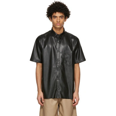 Shop Nanushka Black Vegan Leather Adam Short Sleeve Shirt