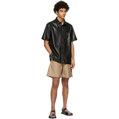 Shop Nanushka Black Vegan Leather Adam Short Sleeve Shirt