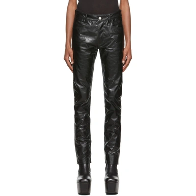 Shop Rick Owens Black Leather Tyrone Pants In 09 Black