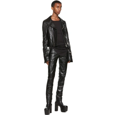 Shop Rick Owens Black Leather Tyrone Pants In 09 Black