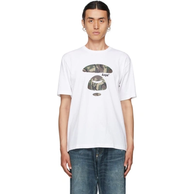 Shop Aape By A Bathing Ape White Camouflage Logo T-shirt In Whx White