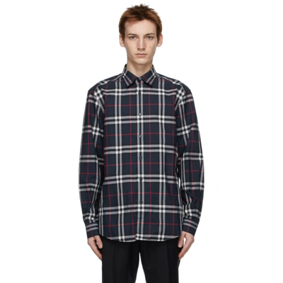 Shop Burberry Navy Check Caxton Shirt In Navy Ip Che