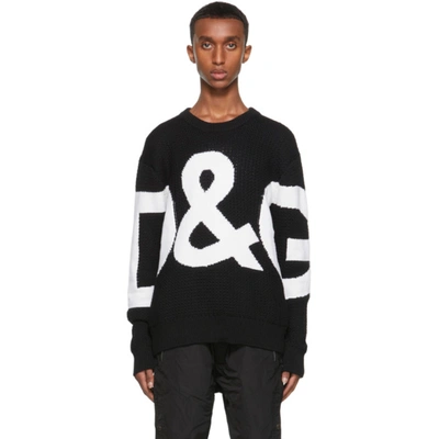 Shop Dolce & Gabbana Black & White Wool Intarsia Logo Sweater