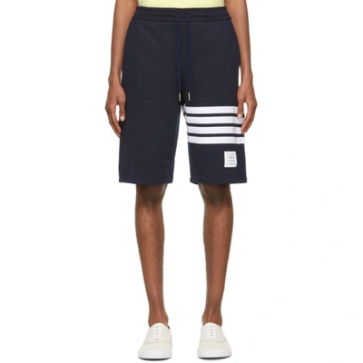 Thom Browne Blue Crewneck Sweater With Logo Patch And Rwb Detail In Cotton