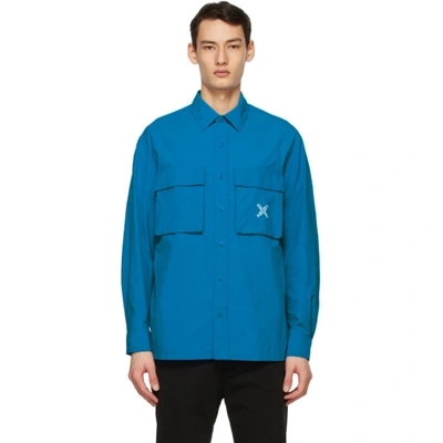 Shop Kenzo Blue Sport 'little X' Over Shirt In 69 Cyan